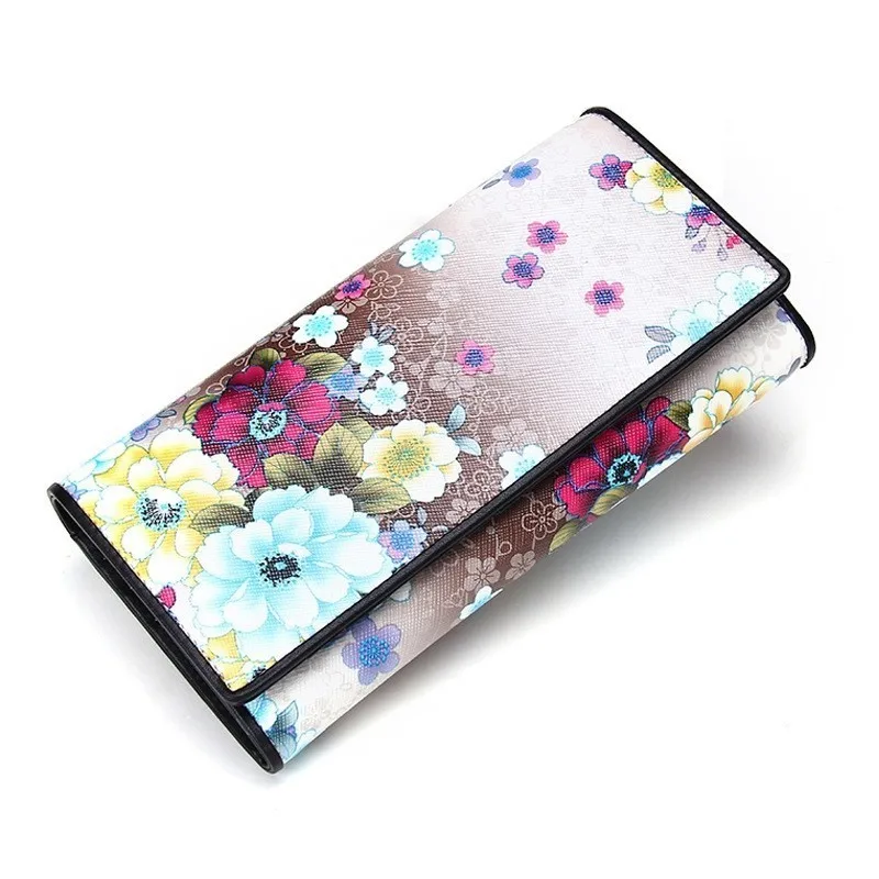 

New Women Wallet Genuine Leather Flower Print Pocket Wrist wallet Female Zipper Long Wallets Lady Wristlet Clutch Bag Coin Purse