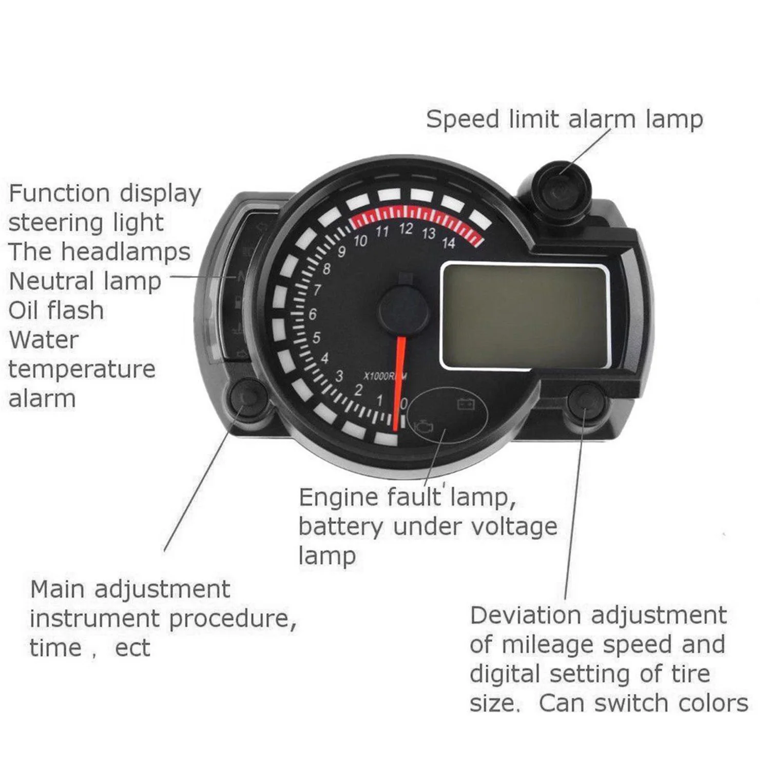 

Motorcycle LCD Digital Speedometer Tachometer Odometer Gauge LED
