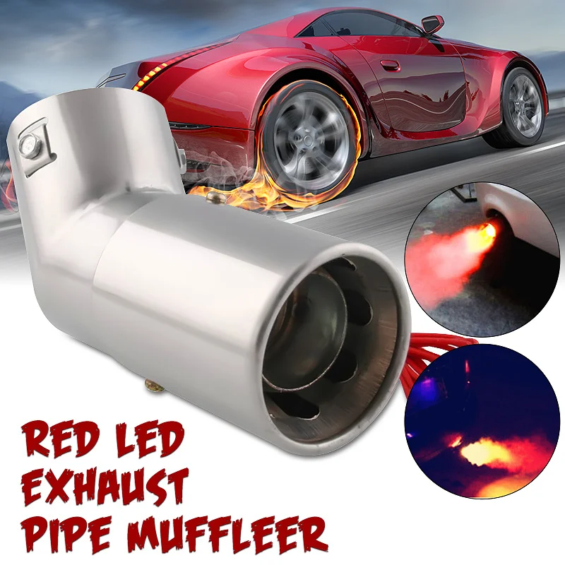 

30-63mm Universal Car Muffler Exhaust Pipe Bend/Straight Tail Rear Throat Spitfire Flaming LED Red Light Stainless steel