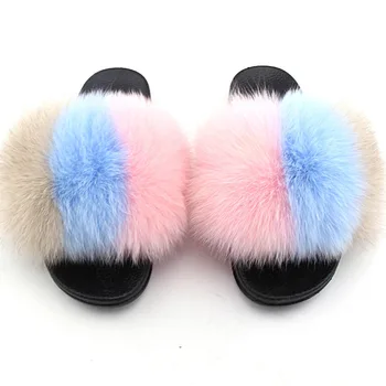 

Real Fur Slippers Furry Summer Beach Slipper New Women Real Raccoon Fur Monster Slipper JSD