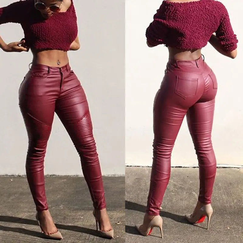 

Sexy Arrivals Sexy Womens Stretch High Waist Pencil Pants Skinny PU Leather Leggings Slim pants leggings