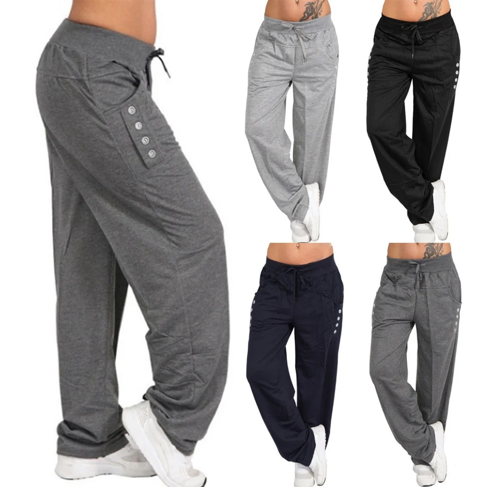 Ceny Damskie spodnie dorywczo luźne sportowe Harem spodnie szerokie nogawki wysoki gorset proste spodnie do biegania Plus rozmiar Pantalon Femme