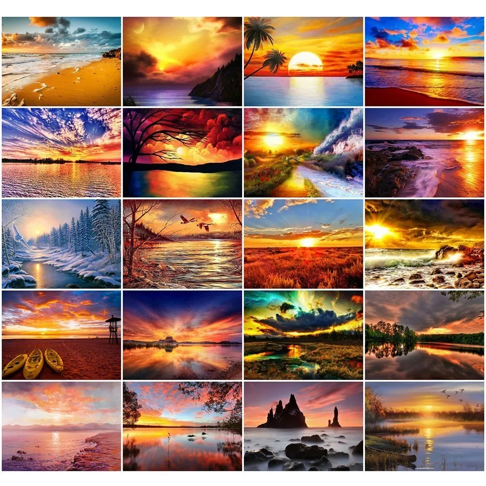 

Huacan 5D DIY Diamond Painting Scenic Sea Full Square Rhinestone Diamond Embroidery Sunset Cross Stitch Mosaic Home Decoration