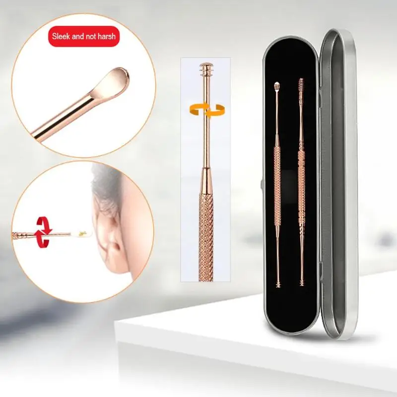 

1 Set Stainless Steel Ear Pick Double-Ended Earpick Ear Wax Curette Remover Ear Cleaner Spoon Spiral Ear Clean Tool Set