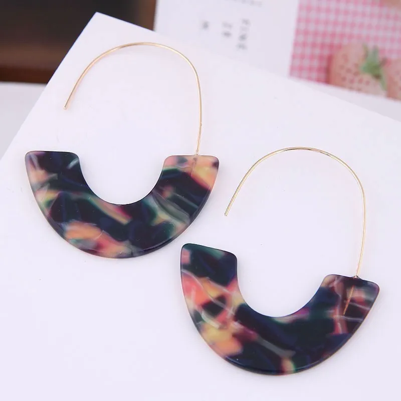 

2019 Fashion Leopard Grain Multi-Color Big Hook Acrylic ZA Earrings Special Design Semicircle Resin Drop Earring Boho Brincos