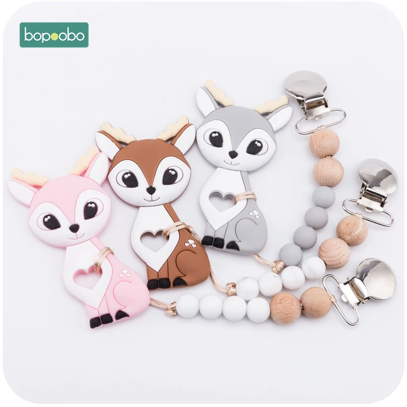 

Bopoobo 1PC Baby Pacifier Clip BPA Free Silicone Beads Pacifier Chain Infant Soother Nipple Strap Baby Teether Wooden Dummy Clip