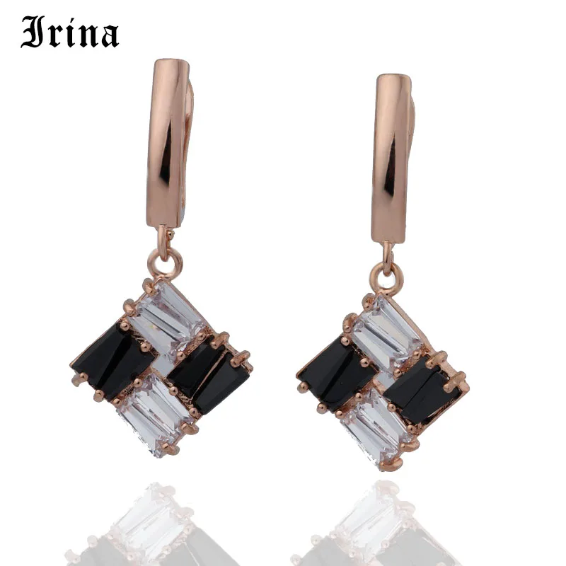 

Irina Classic Design Square Earrings Black White AAA Zircon Drop Earring Creative Personality Accessories Jewelry For Wedding
