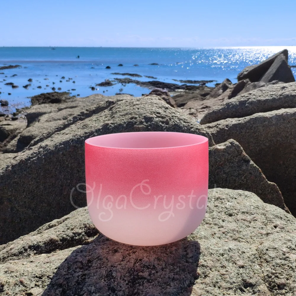 

432HZ 8 Inch C Root Red Light Pink Chakra Quartz Crystal Singing Bowl