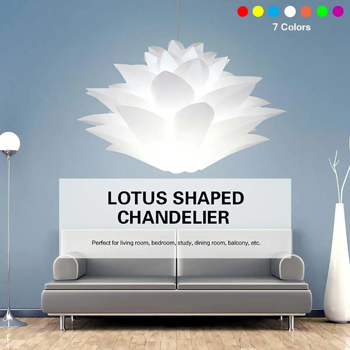 

7 Colors DIY Lotus Chandelier Shape Ceiling Light Lampshade Home Decor 6 Layers Wire Drawing Hanging Long Serving Life