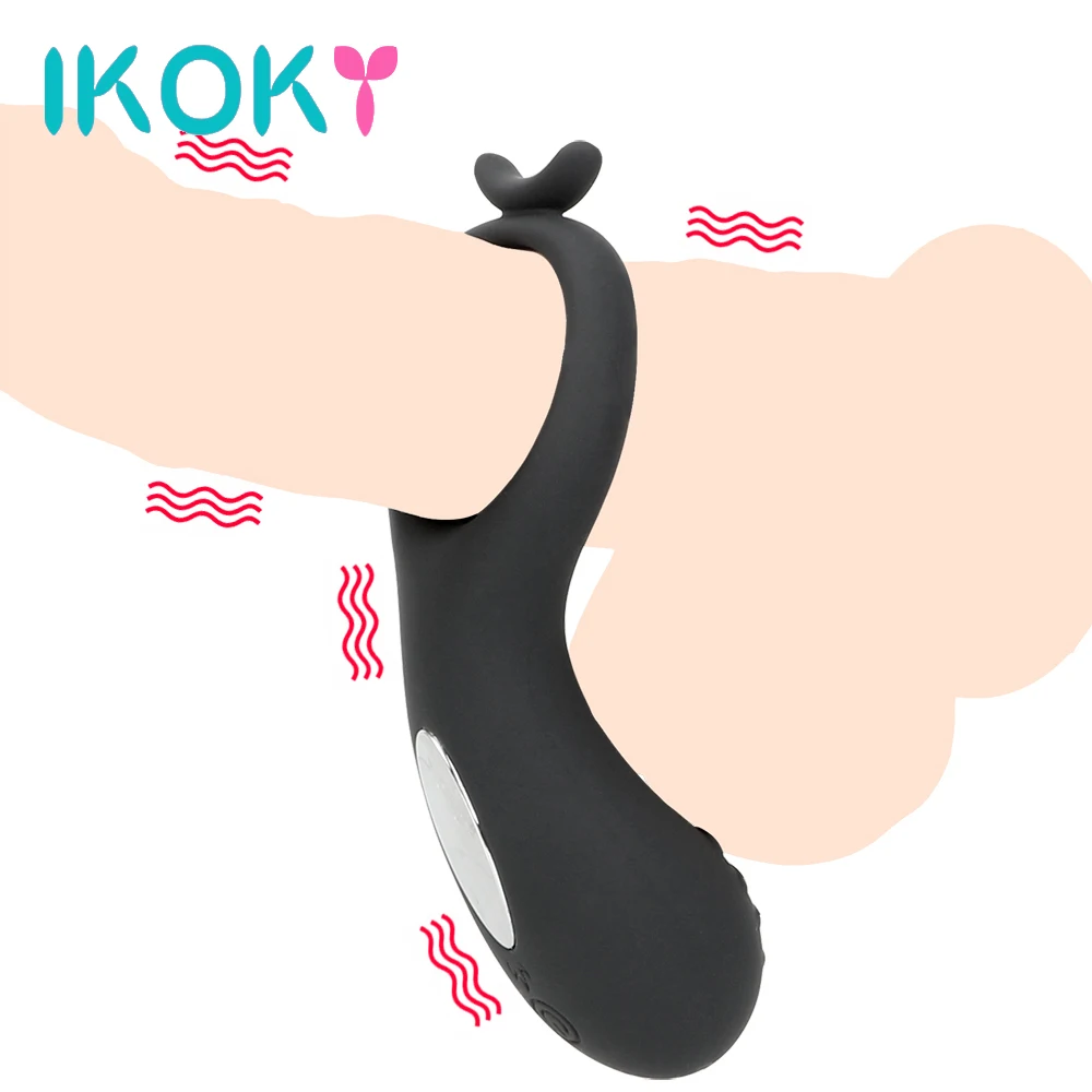 IKOKY USB перезаряжаемое 10 режимов кольцо для секса вибрирующее на пенис силиконовый