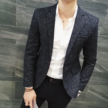 

2019 high-grade fabric autumn and winter Korean version of the tide men's slim suit men's jacket British wind casual small suit