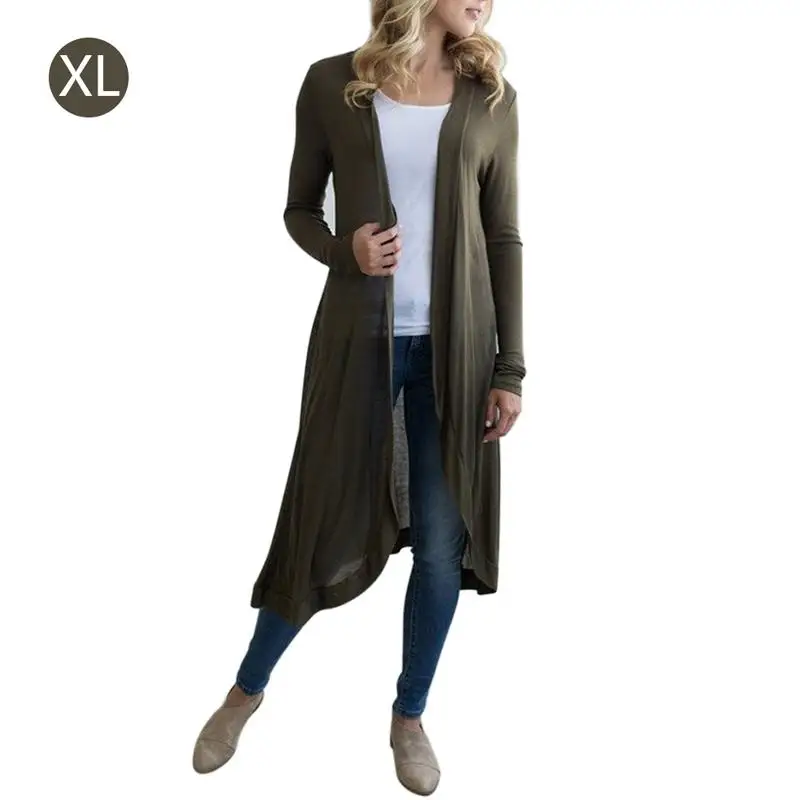 Женское пальто-простой цвет-длинный стильный кардиган с длинными рукавами-тонкий вязаный кардиган Универсальный свитер кардиган пальто весна-лето