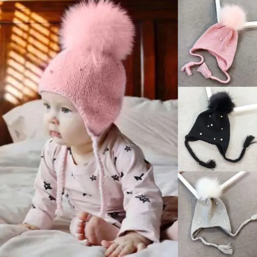 

Fashion Children's Knitted Cap Winter Warm Hat for Girls Boys Baby Casual Caps Ball Wool