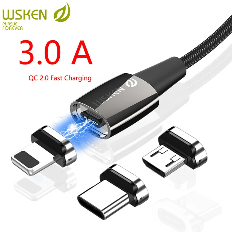 Wsken X1 pro Магнитный USB кабель для iPhone Xiaomi samsung зарядное устройство Micro Usb type C кабель 3a Быстрая зарядка type-C Usb-C шнур провод