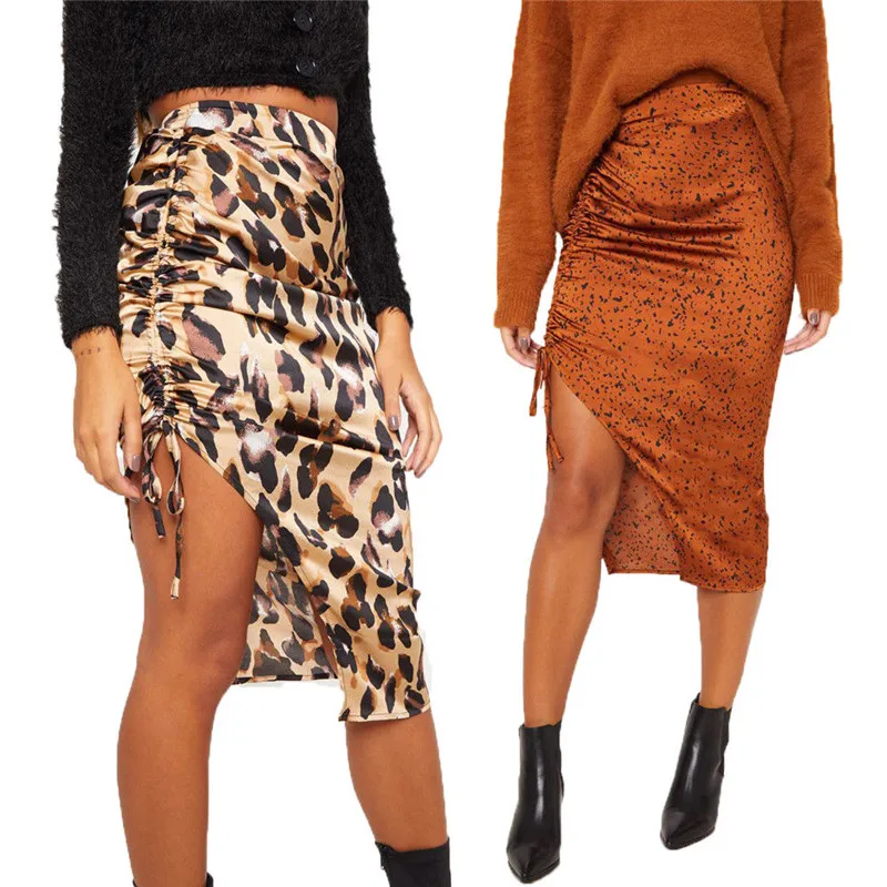 

Sexy Women High Waist Leopard Print Skirts Slit Knee-Length Hip Bodycon Slim Pencil Skirts All-Match Ladies Clothing Clubwear