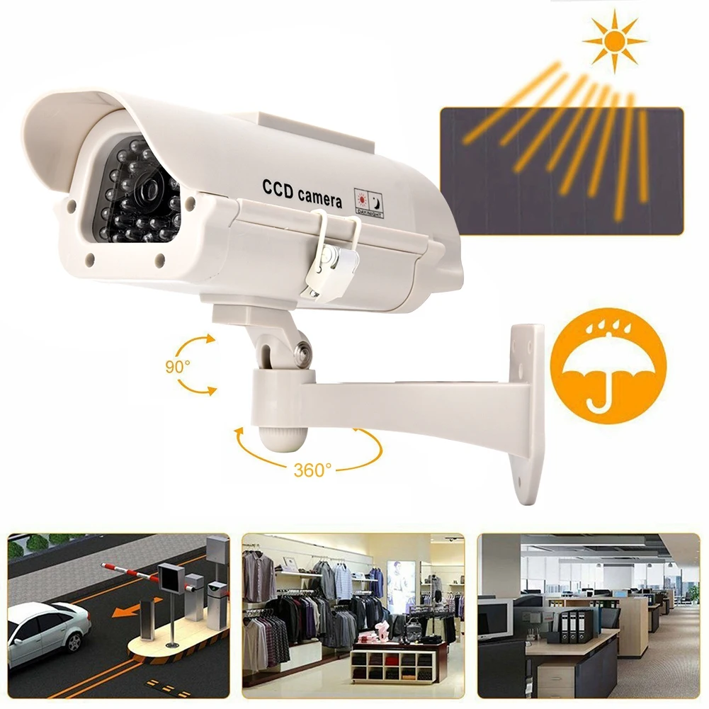 

Solar Power Dummy Fake Camera Home Surveillance Simulation Waterproof Monitor With LED Light 2019