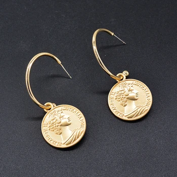 

Gold Za Earrings Female 2019 ELIZABETH Coin Dangle Korean Earrings for Women Drop Earring Jewelry Oorbellen Pendientes Oorbellen