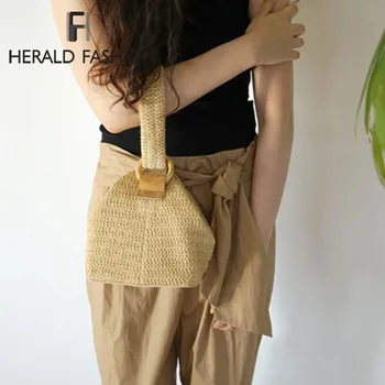 

Herald Fashion Straw Bags for Women Beach Bag Personality Crossbody Lock Handbag Ladies' Casual Handmade Knitting Shoulder Bag