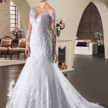 Свадебное платье с короткими цельнокроеными рукавами в стиле русалки, сексуальное платье с круглым вырезом и открытой спиной для свадьбы