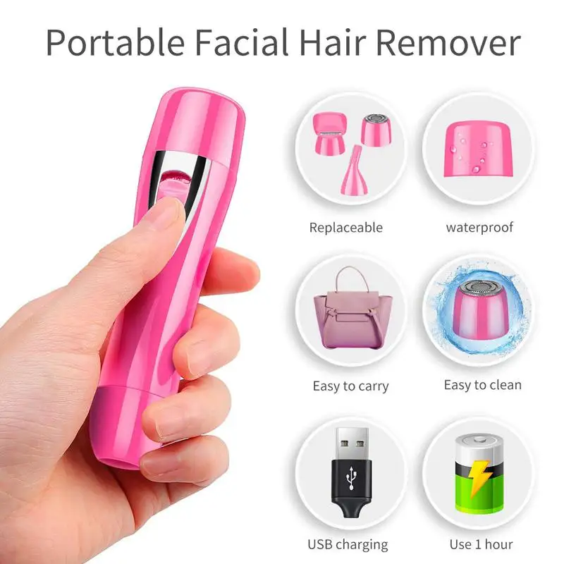 Mini Portable Hair remover/Painless Facial Hair Removal/Rechargeable Nose&Eyebrow Bikini Trimmer/Electric Shaver with Built-in
