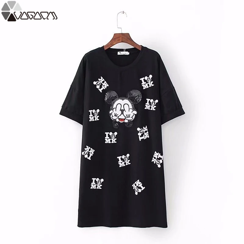 

2019 Women Dress Mickey Mouse Cartoon Mini O Neck Short Sleeve Summer Party Club Streetwear Casual Dresses