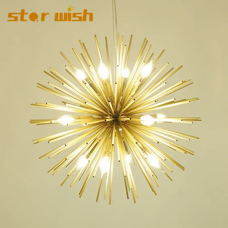 Золотая люстра в стиле пост модерн Star wish с фейерверком для гостиной ресторана