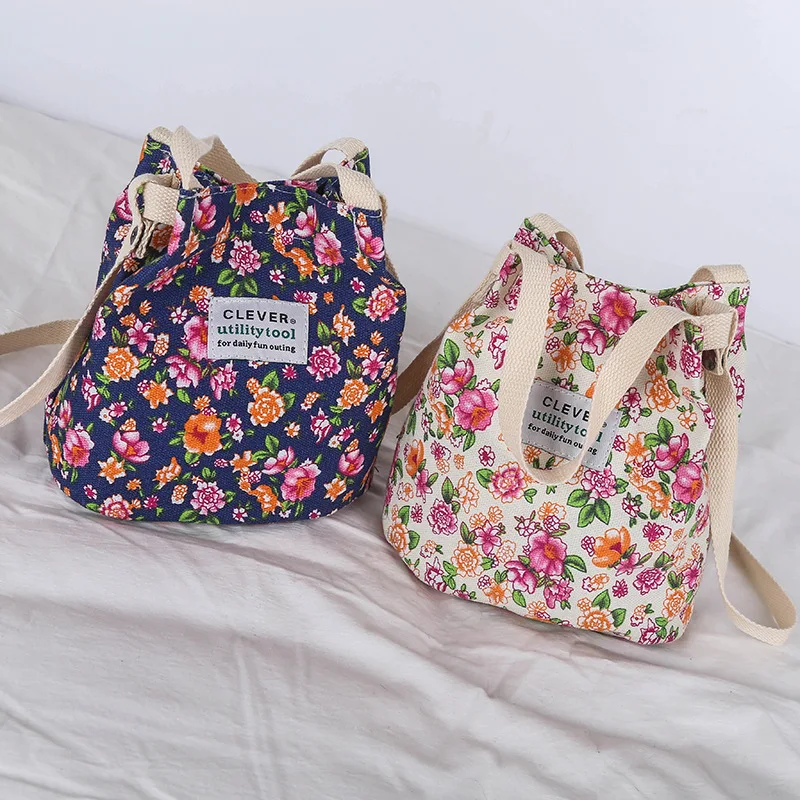 2019 New Canvas Handbags Portable Korean Fashion Printing Shoulder Crossbody Bags For Women Ladies Bag Messenger Bucket Small