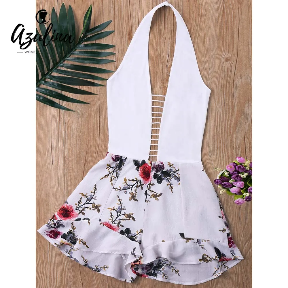 AZULINA Ladder Low Cut Halter Romper Women Jumpsuit Summer Mini