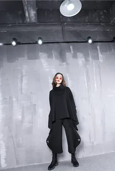 

2019 New Arrival Spring Black Harem Pants Empire Ankle-Length Straight Trousers Iron Ring Hollow Out Loose Pants