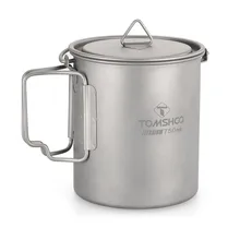 TOMSHOO 750 мл титановый горшок титановая чашка для воды, кружка для кемпинга на открытом воздухе кастрюля для приготовления пищи горшки для пикника висячий горшок с крышкой и складной ручкой