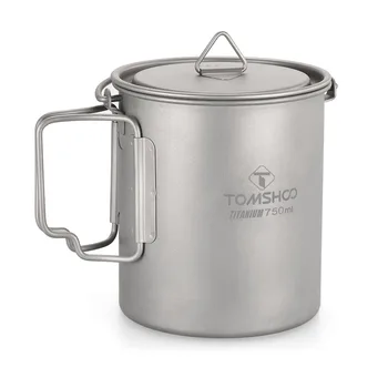

TOMSHOO 750ml Titanium Pot Titanium Water Mug Cup Outdoor Camping Pot Cooking Pots Picnic Hang Pot with Lid and Foldable Handle