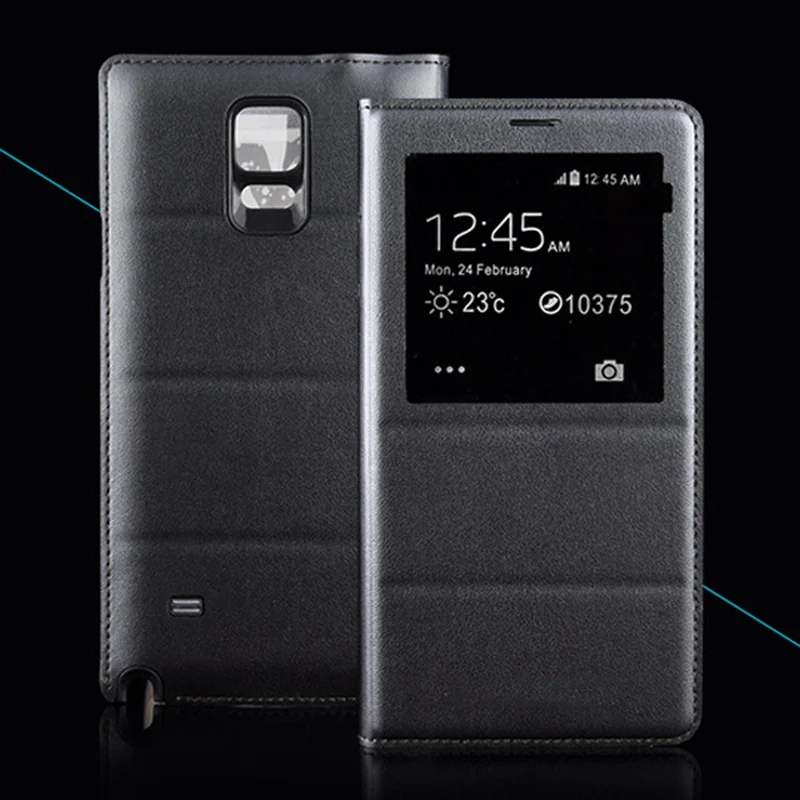 

Luxury View Flip Case Window PU Leather Cover Smart Auto Sleep Wake Up Touch Cover For Samsung GALAXY Note 4 Phone Bag Cases