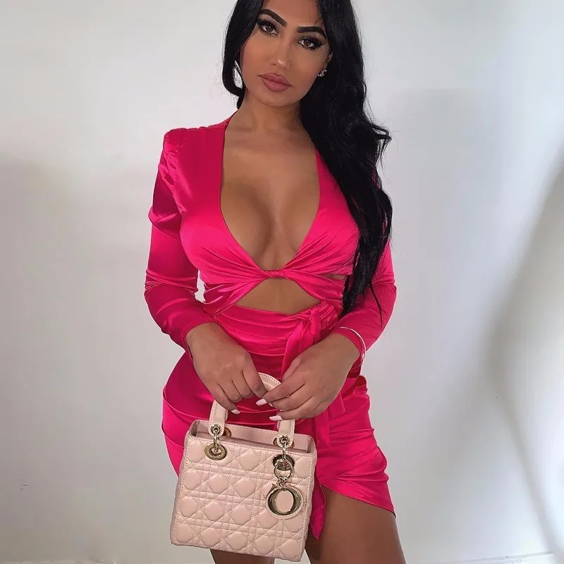 Fuedage Vestido осенне зимнее облегающее платье женское мини с бантом элегантное