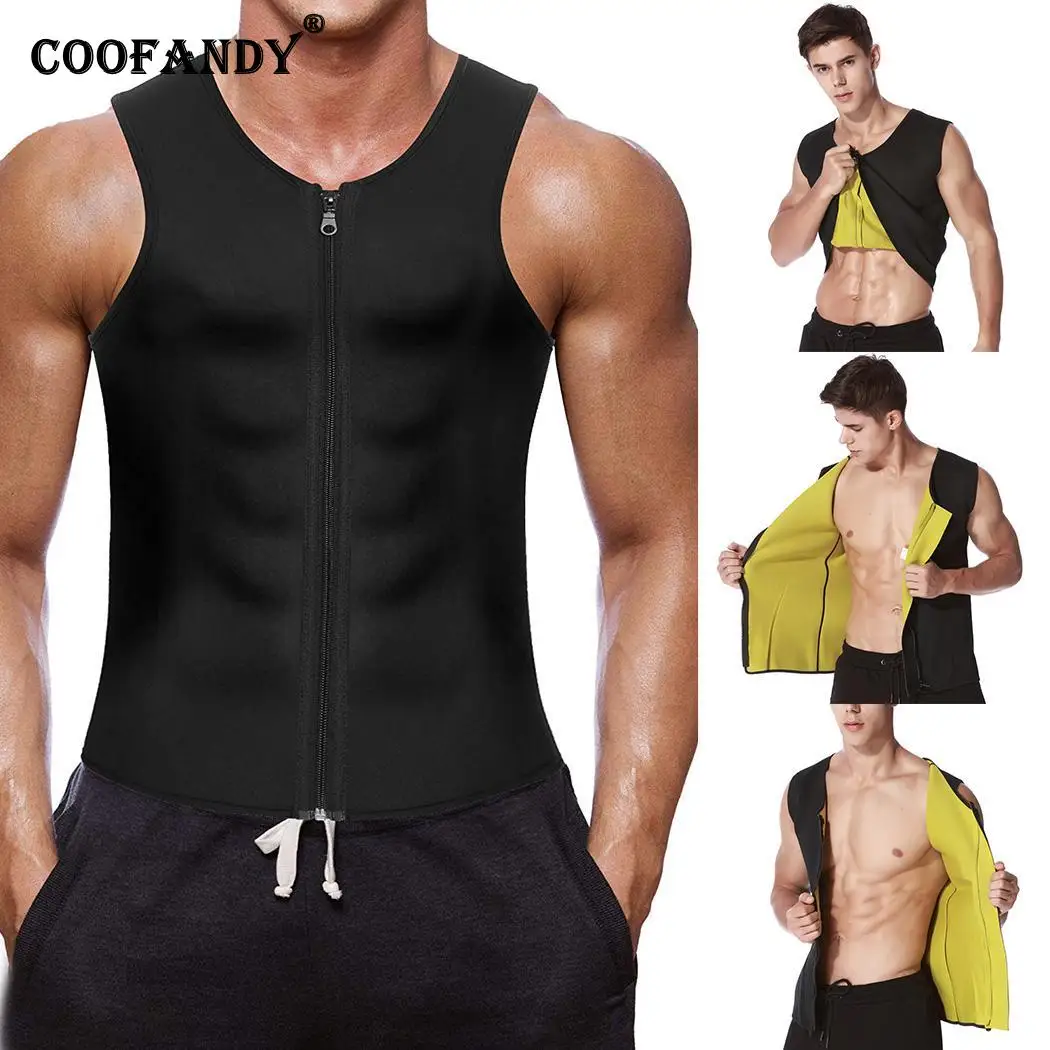 Men Zipper Vest Fitness Exercise Sauna Clothes Sleeveless Casual Solid
