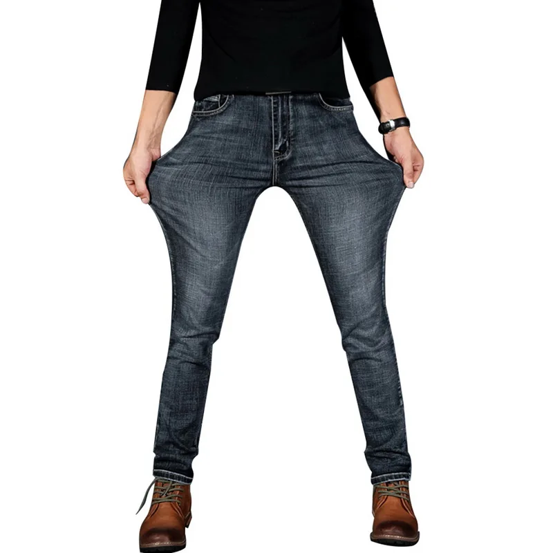 Новинка 2018 года стрейч узкие джинсы хороший Осень Зима Классический Бизнес повседневные штаны для мужчин модные джинсы