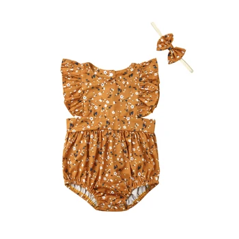 

Toddler Kids Baby Girls Romper Jumpsuit Playsuit Ruffle Floral One-pieces with Headband Sunsuit Outfit Clothes Summer 2020