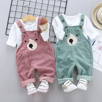 

Spring Autumn Children Boys Girls Cotton Suit Baby Cartoon Bear T-shirt Belt Pants 2pcs/Set Kids Clothing Sets Toddler Tracksuit
