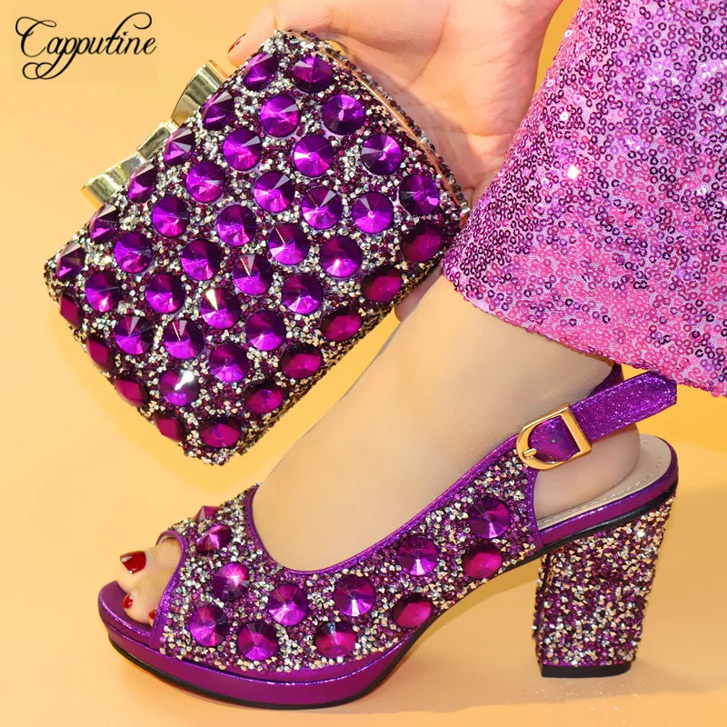 Capputine Iatlian PU Leather Pink Color Shoes And Bag Set African High Heels Shoes And Bag Set For Dress Party Size 38-42