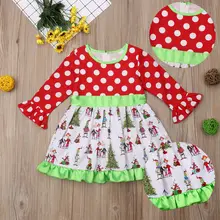 Рождественское платье для девочек, платье принцессы в горошек с длинными рукавами и мультяшным принтом, милые детские платья для девочек, От 1 до 6 лет