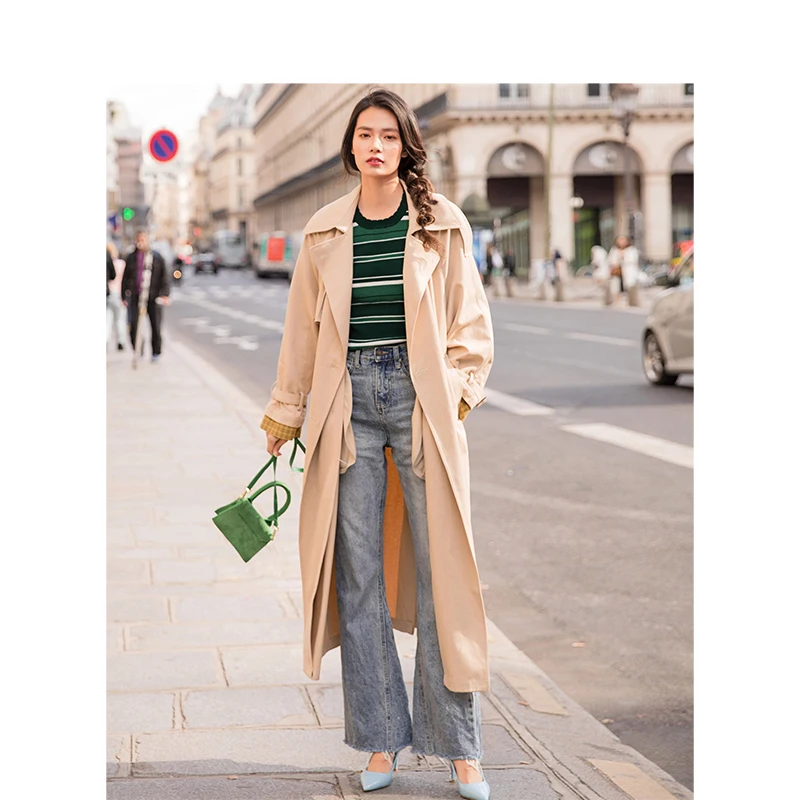 INMAN 2019 Spring New Arrival Turndown Collar Include Belt Defined waist Loose Casual Korean Women Long Coat