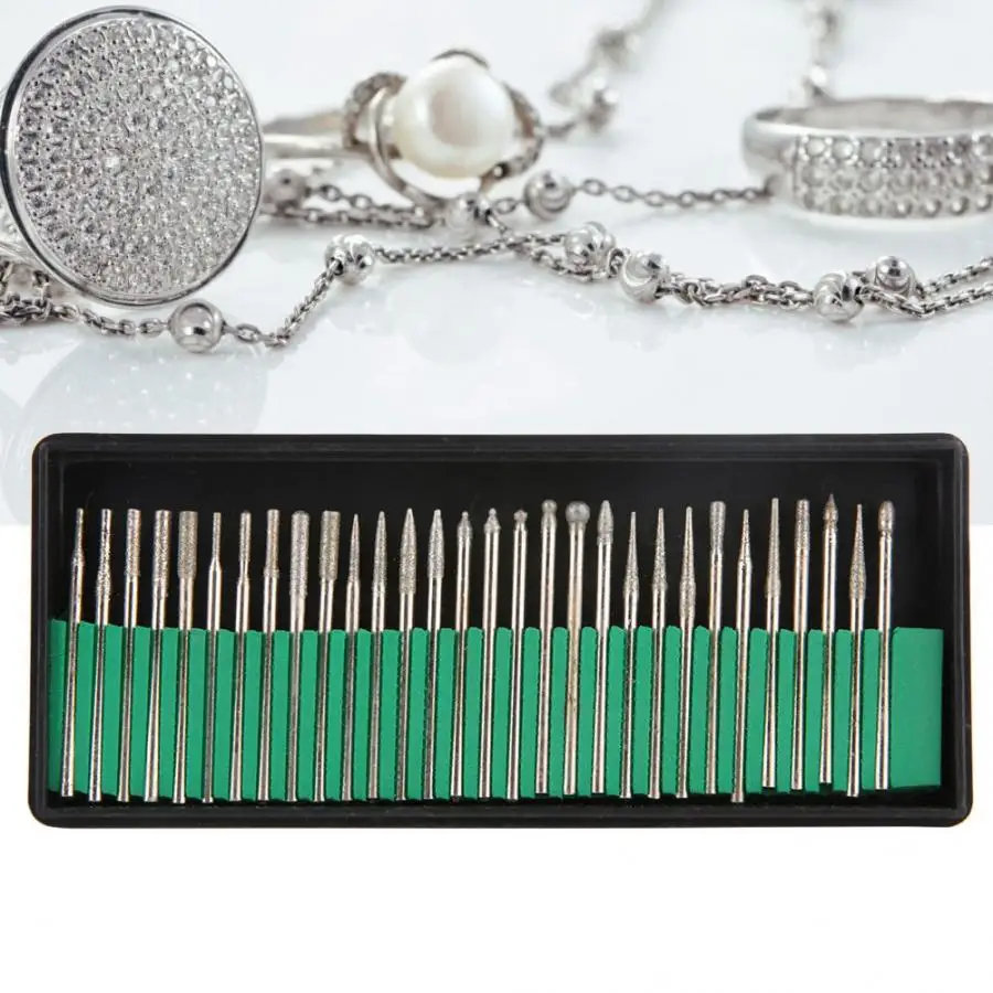 30PCS Diamond Shank Grinding Needles Rotary Drill Bits Set Glass Jade High Hardness Jewelry Engraving Carving Tools |