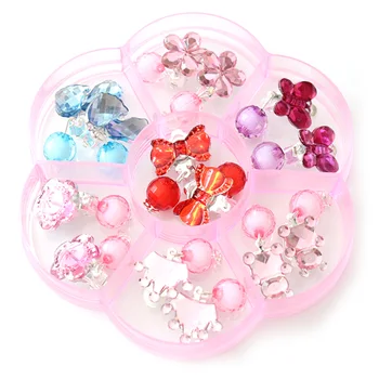 

7 Pairs of Young Girls Earrings Box Set Clip-on Jewelry Kids Accessories Birthday Gift