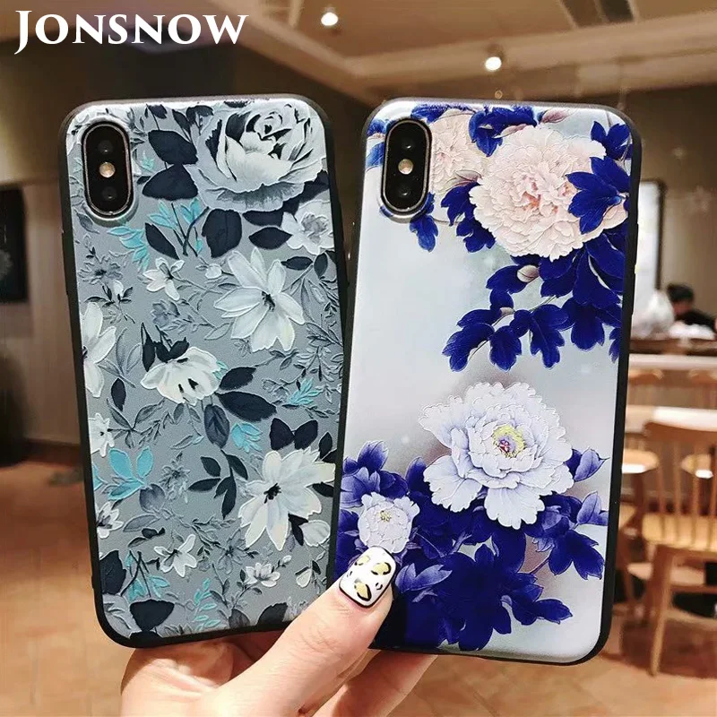 JONSNOW 3D Emboss Flowers Soft Case for iPhone XS XR Max Cases 6S 7P 8 Plus Painted Phone Cover Capa Fundas |