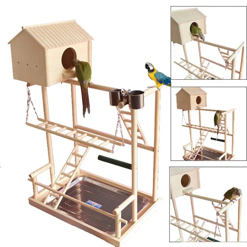 - Bird Perches Play Stand Gym Parrot Playground Playstand Swing Bridge Tray Wood Climb Ladders Wooden
