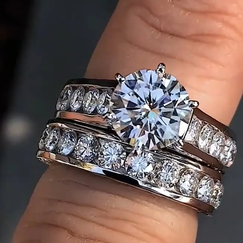 Fashion Zirconia Rings For women Eternity Band Ring CZ Wedding Rings Pair Engagement Ring Set Fine Jewelry A0505