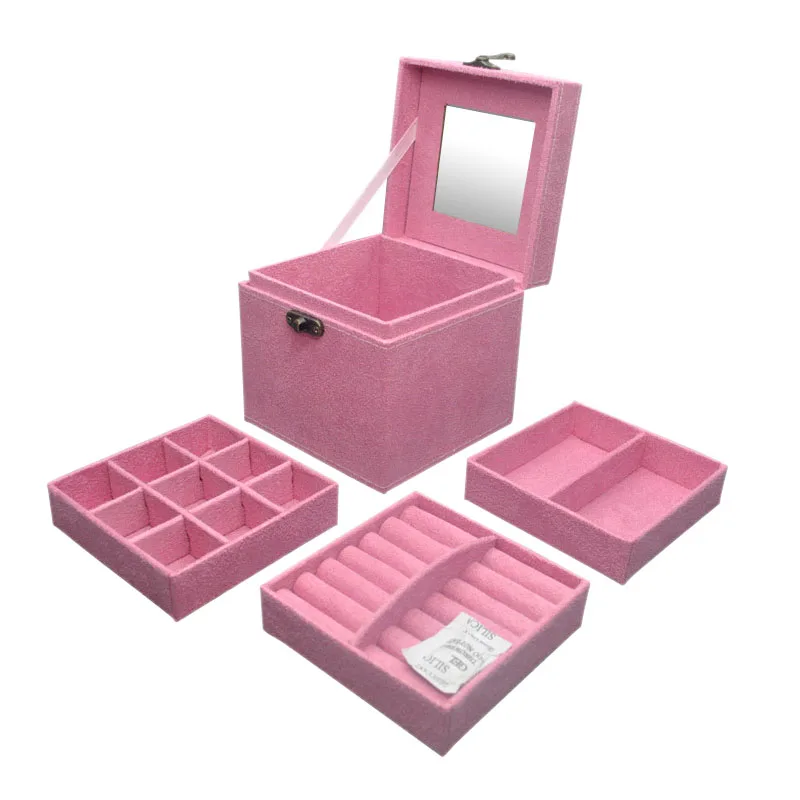 

Three Layers Velvet Jewelry Box Ring Necklace Storage Case Flannel Makeup Organizer Women Valentine'S Day Gift Box