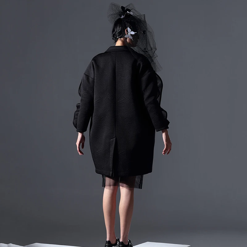 Outwear Manteau 2019 Coupe Black Ruche Col Unie Hiver De Deat down Lâche Couleur Femmes Turn Az44 Rétro Sur Mesure Made Printemps vent 1wqZH8