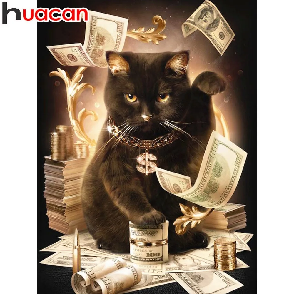 

Huacan 5D Diamond Painting Cross Stitch Cat Full Square Diamond Embroidery Animal Rhinestone Handmade Decor Home