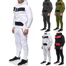 Брендовые новые мужские комплекты Спортивный костюм с капюшоном спортивные костюмы Лоскутные цветные мужские спортивные костюмы Спортивная одежда