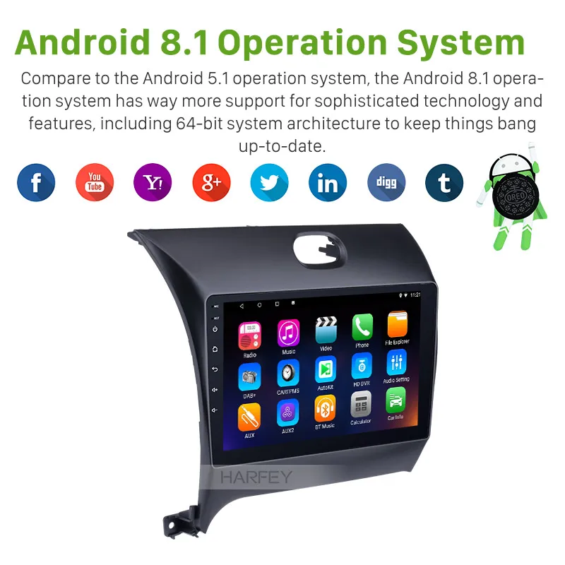 Flash Deal Harfey 2Din Android 6.0/8.1 9"GPS Car Radio For 2013 2014 2015 2016 KIA K3 Multimedia Player Touchscreen Head Unit Wifi 1